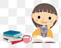 PNG Girl studying sticker,  transparent background. Free public domain CC0 image.