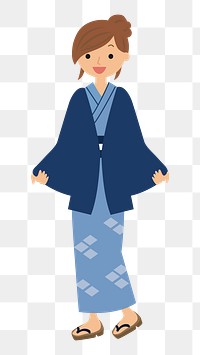 PNG Japanese woman in Kimono cartoon sticker, transparent background. Free public domain CC0 image.