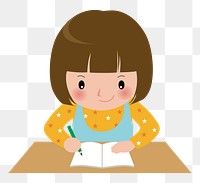 PNG Little girl writing sticker,  transparent background. Free public domain CC0 image.