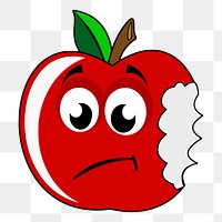 PNG Half bitten red apple cartoon sticker,  transparent background. Free public domain CC0 image.