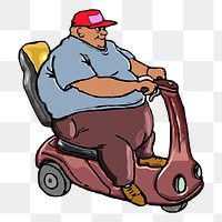 PNG Fat man riding motorbike  illustration, transparent background. Free public domain CC0 image.