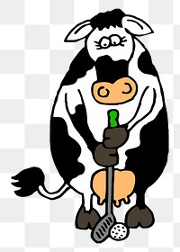 cow golfer illustration, transparent background. Free public domain CC0 image.