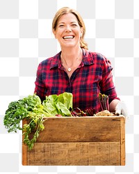 PNG Woman farmer gardening, collage element, transparent background