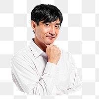 Png middle age Asian man posing, transparent background