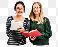 PNG Women studying brainstorming, collage element, transparent background