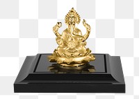 Png gold Ganesha statue black base, transparent background