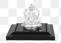Png silver Ganesha statue black base, transparent background