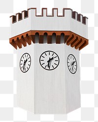 PNG white clock building collage element, transparent background