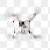 Png flying white drone, transparent background