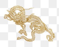 PNG Gold dragon, Japanese mythical creature illustration by Shumboku, transparent background. Remixed by rawpixel.