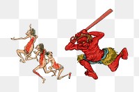 PNG People being punished in hell, vintage painting by G.A. Audsley-Japanese illustration, transparent background. Remixed by rawpixel.