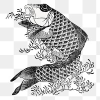 PNG Hokusai's carp fish, Japanese animal illustration, transparent background. Remixed by rawpixel.