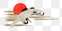 PNG Sarus crane flying, vintage animal by G.A. Audsley-Japanese illustration, transparent background. Remixed by rawpixel.