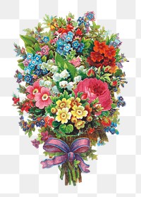 Flower bouquet png chromolithograph art, transparent background. Remixed by rawpixel. 