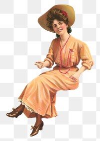 Happy vintage woman png chromolithograph art, transparent background. Remixed by rawpixel. 