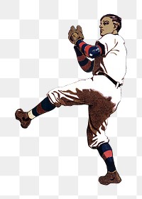 Baseball pitcher png chromolithograph art, transparent background. Remixed by rawpixel. 