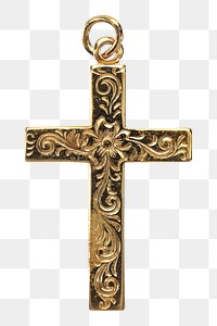 PNG gold cross pendant, transparent background. Remixed by rawpixel. 