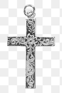 PNG silver cross pendant, transparent background. Remixed by rawpixel. 