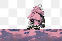 Sailing ship png chromolithograph art, transparent background. Remixed by rawpixel. 