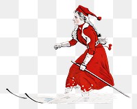 Woman skiing png chromolithograph art, transparent background. Remixed by rawpixel. 