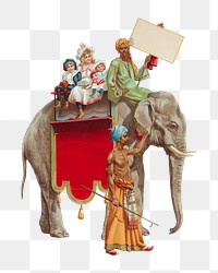 Elephant ride png vintage illustration, transparent background. Remixed by rawpixel. 