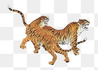 Tiger  png woodblock print, transparent background. Remixed by rawpixel. 