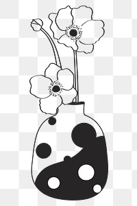 Flower vase png line art, transparent background