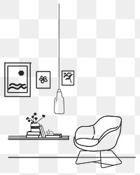 Room interior png line art, transparent background