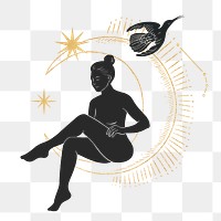 Woman silhouette png moon remix, transparent background