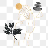 Png woman line art, spa elements remix, transparent background