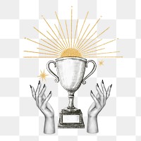 Png vintage trophy illustration remix, transparent background