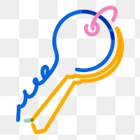 Png key doodle line art, transparent background