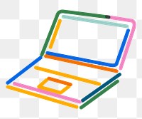 Png laptop doodle line art, transparent background