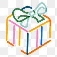 Png gift doodle line art, transparent background