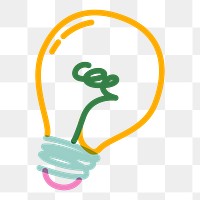Png light bulb doodle line art, transparent background