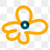 Png yellow flower doodle line art, transparent background