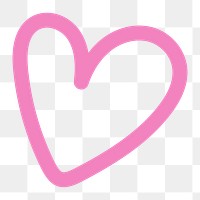 Png pink heart doodle line art, transparent background