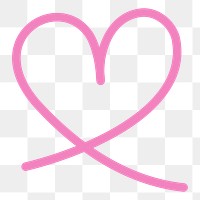 Png pink heart doodle line art, transparent background