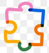 Png colorful puzzle doodle line art, transparent background