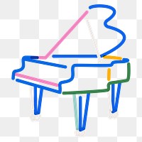 Png piano doodle line art, transparent background