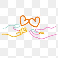 Png love hands doodle line art, transparent background