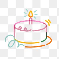 Png birthday cake doodle line art, transparent background