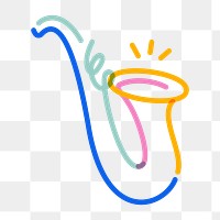 Png colorful saxophone  doodle line art, transparent background