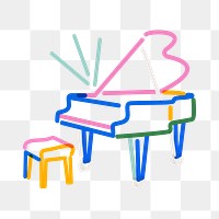 Png piano doodle line art, transparent background