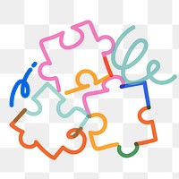 Png puzzle pieces doodle line art, transparent background