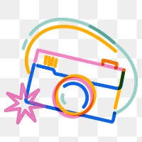 Png camera doodle line art, transparent background