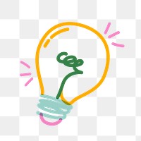 Png light bulb doodle line art, transparent background