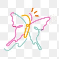 Png butterfly doodle line art, transparent background