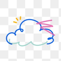 Png colorful cloud doodle line art, transparent background