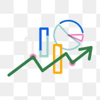 Png business graph doodle line art, transparent background